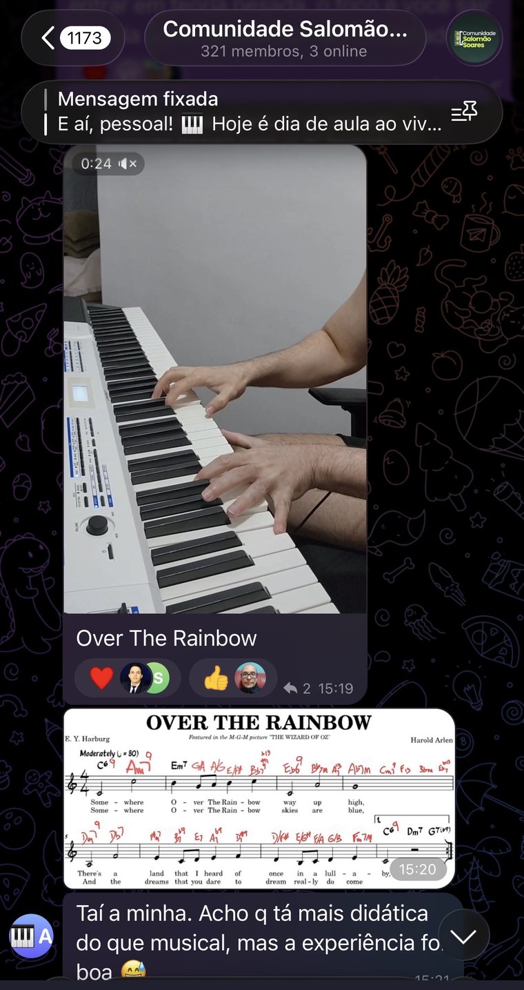 Desafio da semana: aluno posta o vídeo e a cifra de Over the Rainbow na comunidade