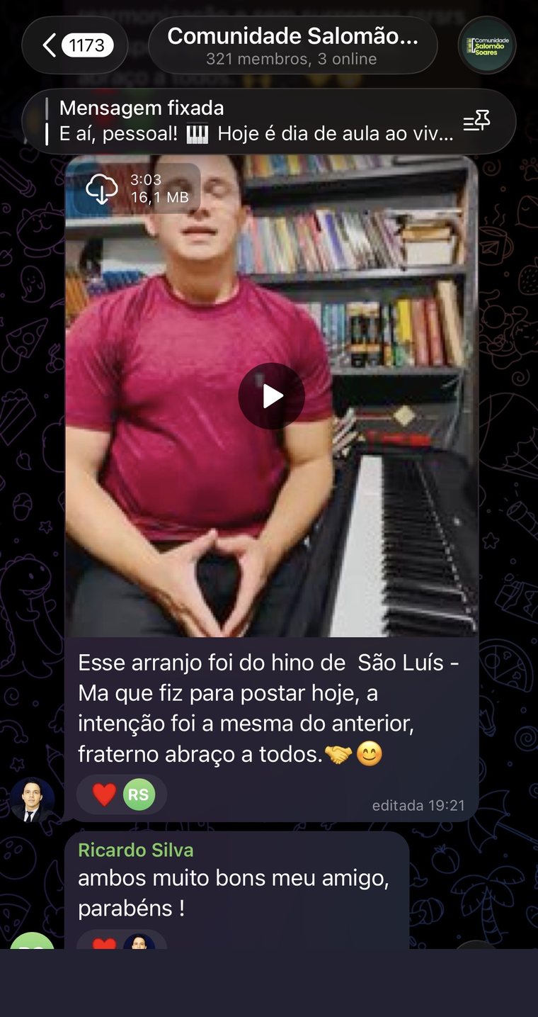 Aluno compartilha o arranjo que fez do hino de São Luís e recebe elogios da turma