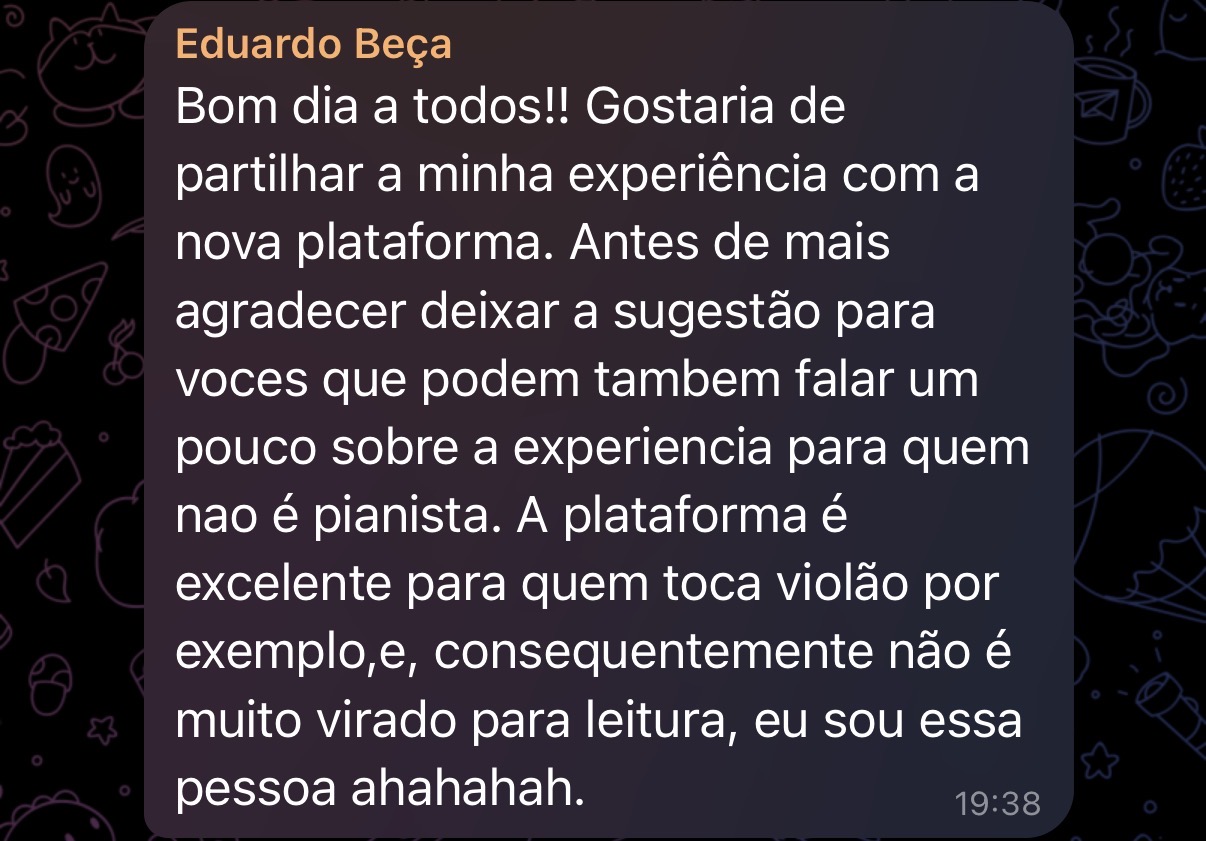 Eduardo Beça conta que mesmo não sendo pianista consegue acompanhar a plataforma