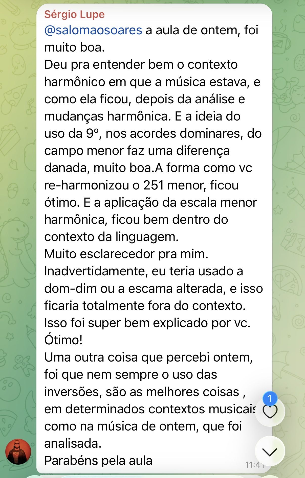 Sérgio Lupe detalha em texto longo a análise harmônica aprendida numa aula