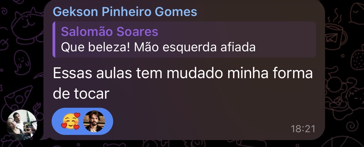 Gekson Pinheiro Gomes diz que as aulas mudaram sua forma de tocar