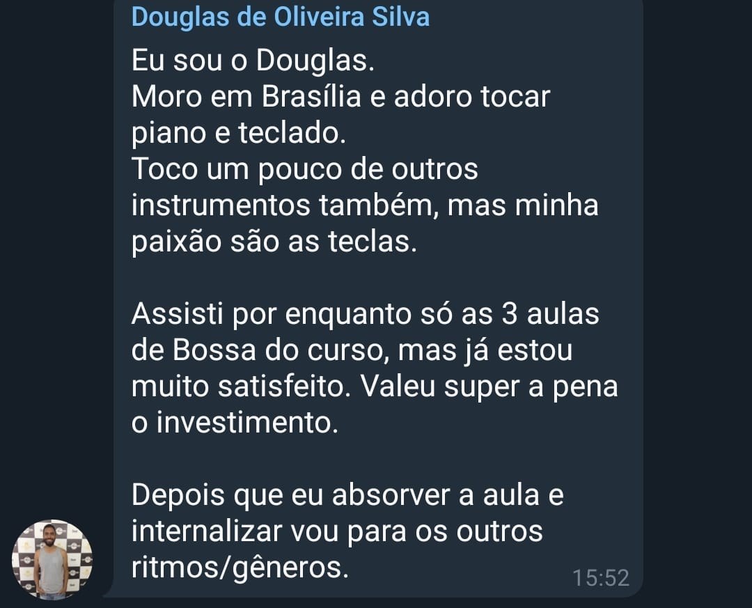 Douglas de Oliveira Silva, de Brasília, conta que assistiu às aulas de bossa e que valeu super a pena o investimento