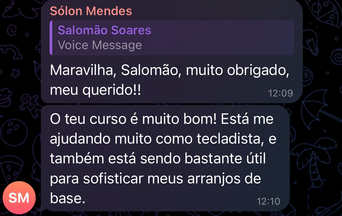 Sólon Mendes diz que o curso está ajudando muito no trabalho como tecladista e a sofisticar seus arranjos