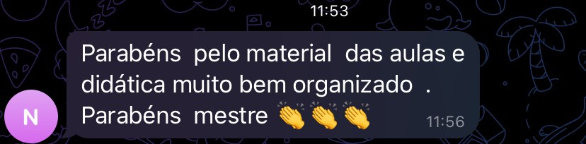 Aluno parabeniza o material das aulas e a didática bem organizada