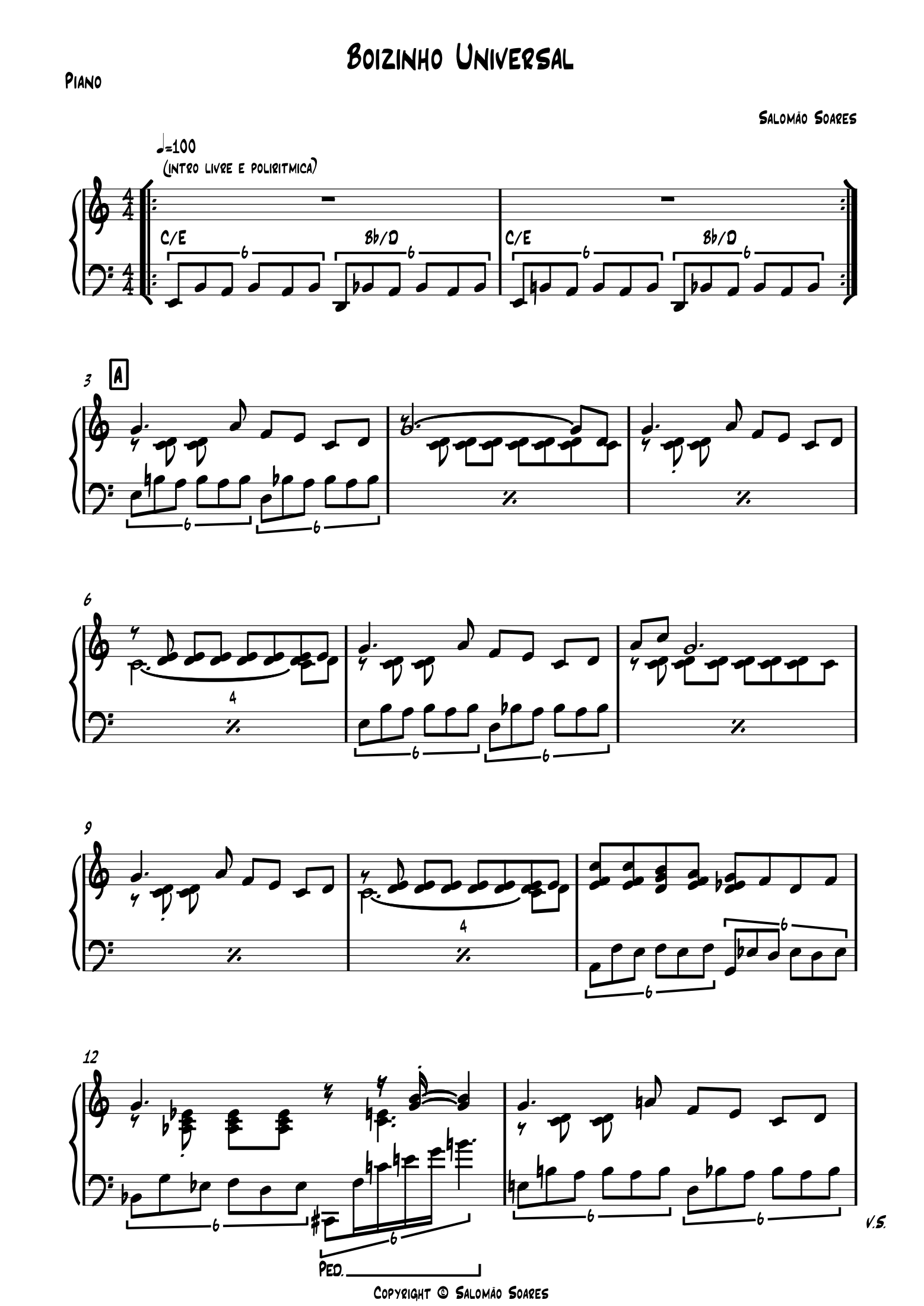 Preview of the Boizinho Universal score